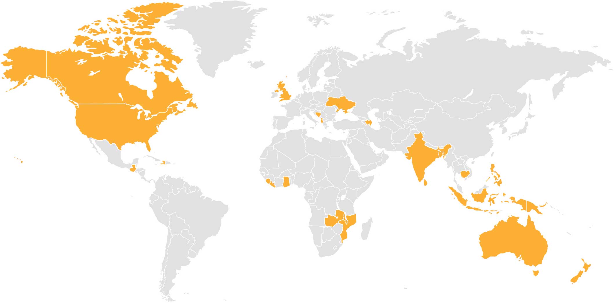 World map with affiliated countries highlighted