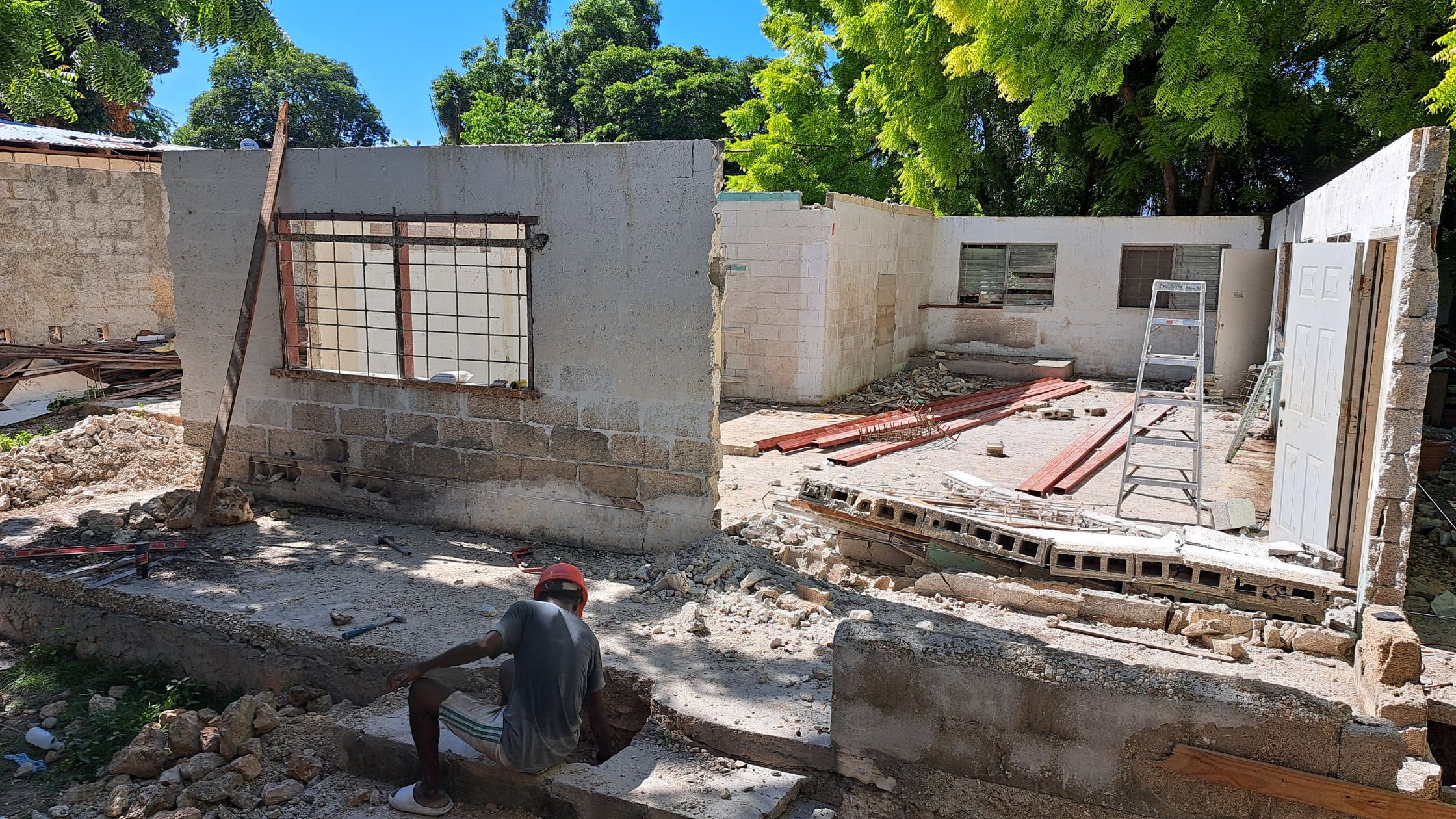 cement block building being constructed